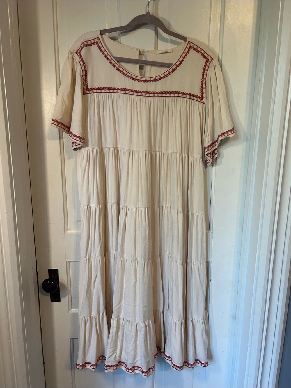 tea n rose Cream Maxi Dress with Red Embroidered Trim